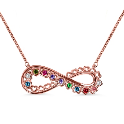 Unique Infinity Heart Necklace With Birthstones In Rose Gold