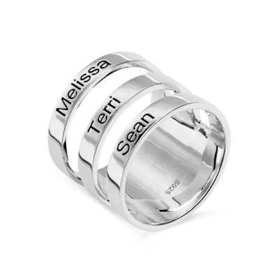 Mother's Engraved Three Kids Names Ring Sterling Silver