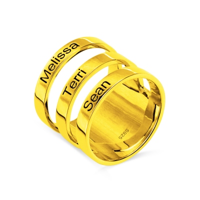 Mother's Engraved Three Names Ring Gold Plated