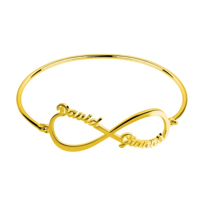 Custom Infinity Double Names Bangle In Gold