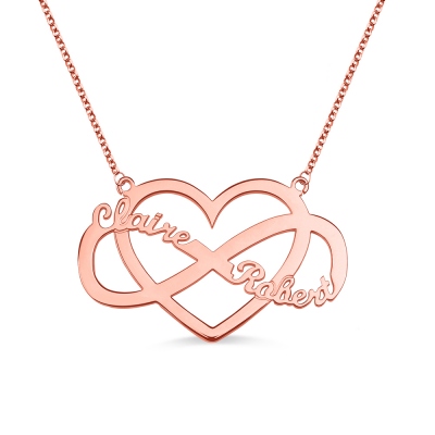 Customized Infinity and Heart Name Necklace In Rose Gold