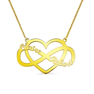 Infinity and Heart Couple Name Necklace 18K Gold Plated