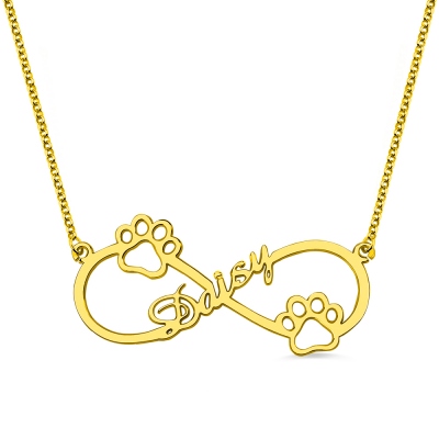 Cute Infinity Name Necklace With Dog Paw Gold Plated