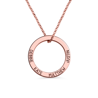 Engraved Names Hoop Family Necklace In Rose Gold