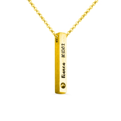 Engraved 4-Sided Bar Name Necklace With Birthstones Gold Plated
