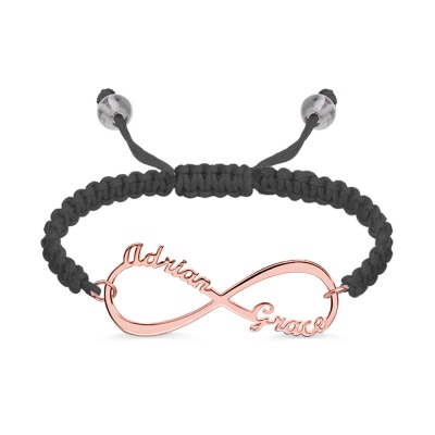 Personalized Infinity 2 Names Cord Bracelet In Rose Gold