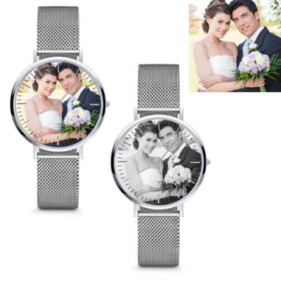 Men/Women Stainless Steel Photo Watch