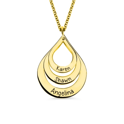 Engraved Drop Shaped Necklace Gold Plated
