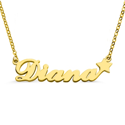 Solid Gold Carrie Style Name Necklace With Star