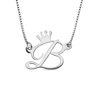 Personalized Initial Crown Necklace in Sterling Silver