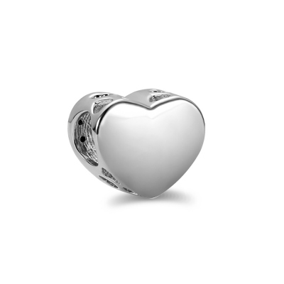 Heart Shape Sterling Silver Beaded Charm with Full Rhinestones