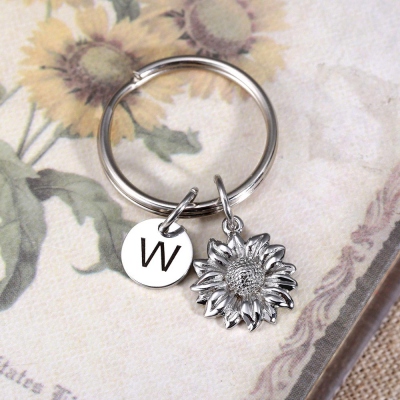 Personalized Sunflower Key Chains in Stainless Steel