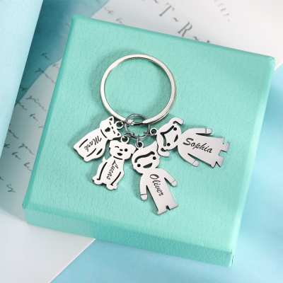 Customized Keychain Engraved with Kids and Pets Charms