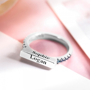 Engraved Stackable Bar Ring in Silver
