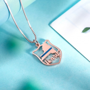 Personalized Police Badge State Map Name Necklace in Rose Gold