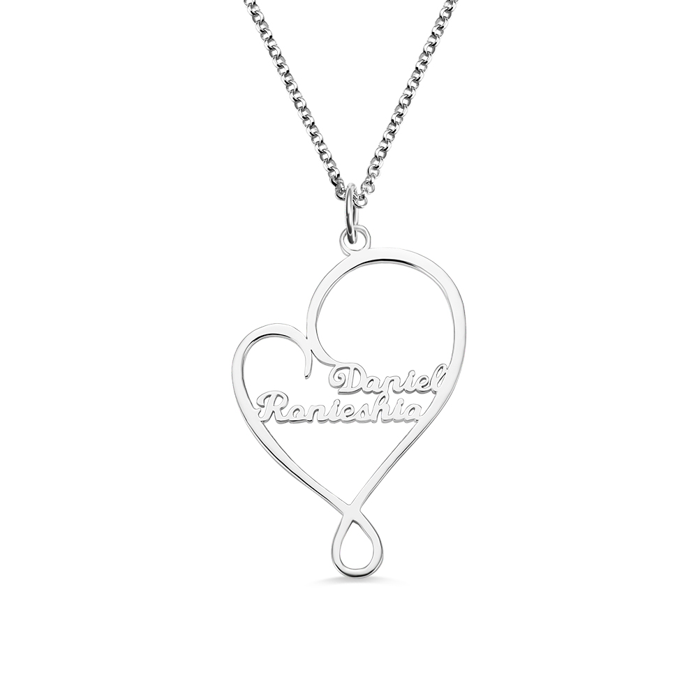 Personalized Heart and Hug Necklace for Mom Silver