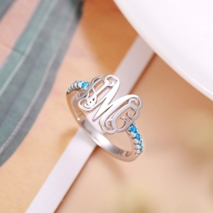 Personalized Monogram Ring with Birthstone Sterling Silver