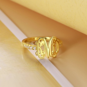 Personalized Monogram Ring with Birthstone in Gold