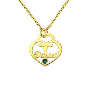 Personalized Heart Lock Birthstone Name Necklace