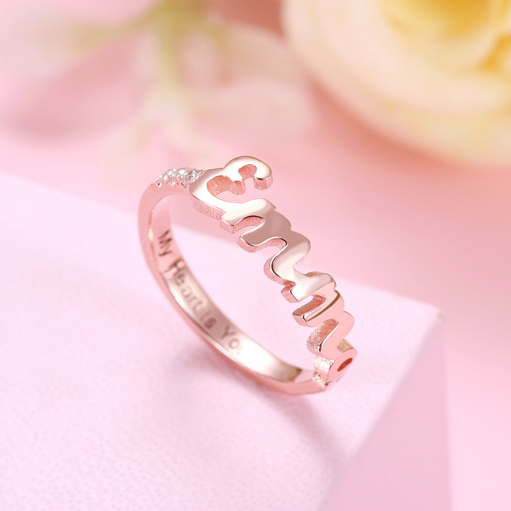 Personalized Dainty Name Birthstone Ring