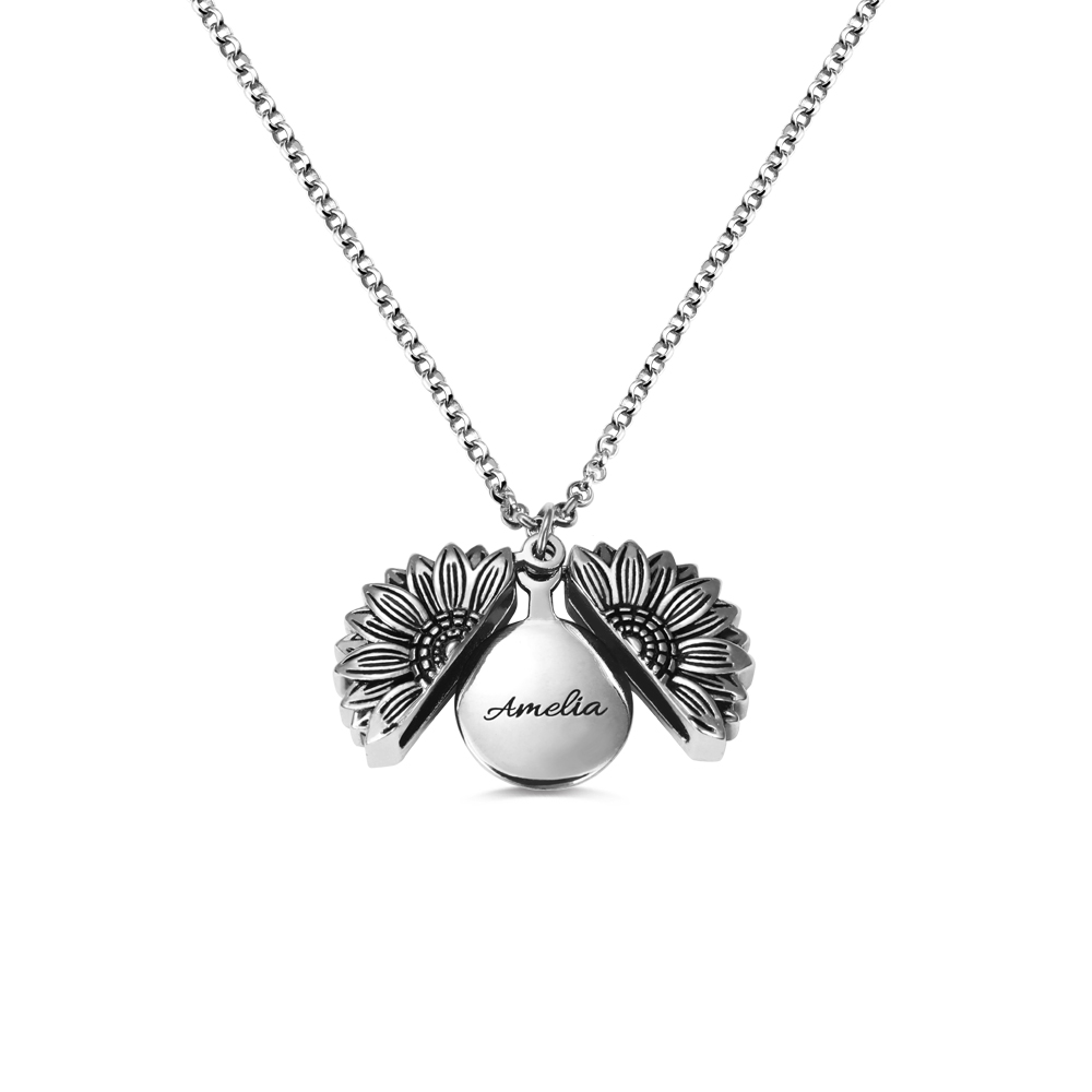 Personalized Sunflower Locket Necklace