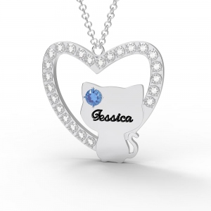 Personalized Heart & Cat Name Necklace