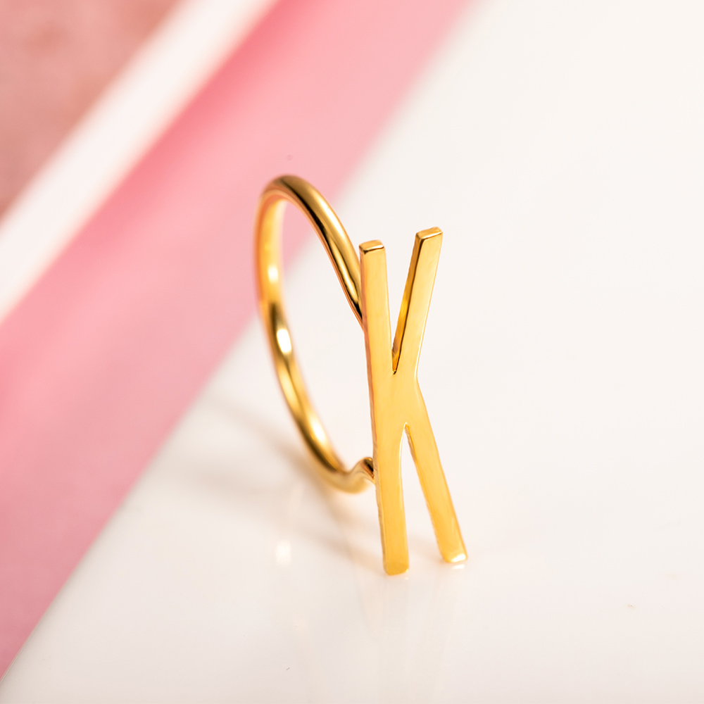 Personalized Big Letter Ring in Gold for Stacking Rings