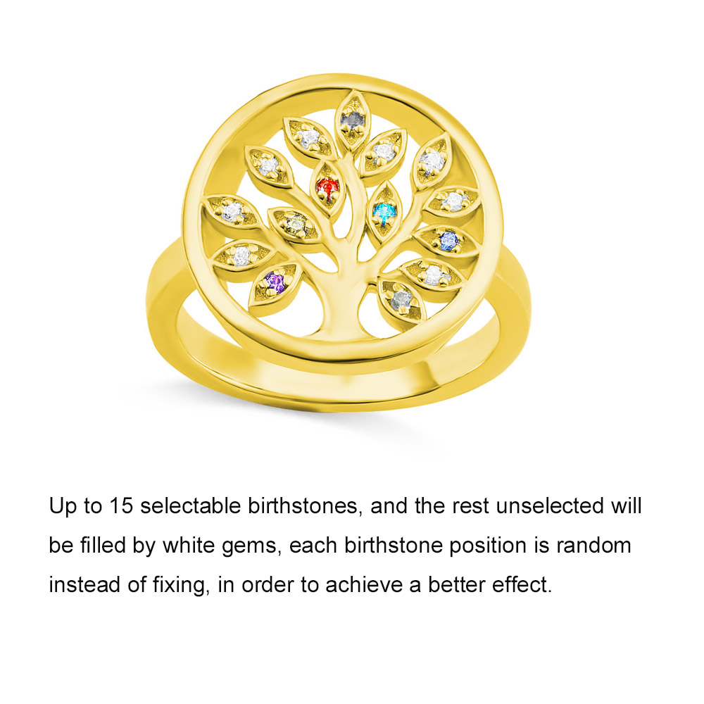 Personalized Family Tree Birthstone Ring in Gold