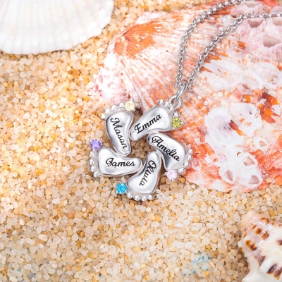 Personalisierte Baby Feet Birthstone Halskette für Mutter