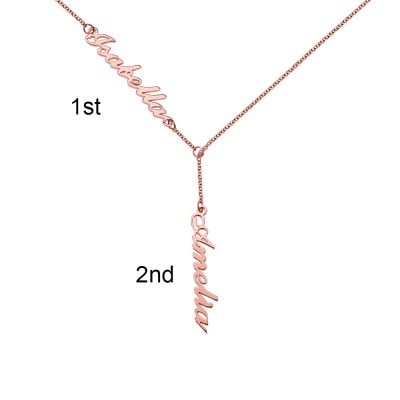 Personalized Two Names Y-shaped Necklace in Rose Gold
