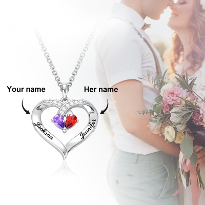 Forever Together Engraved Birthstone Necklace in Silver