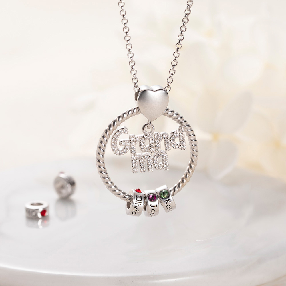Personalized Name and Birthstone Family Necklace for Mother in Silver