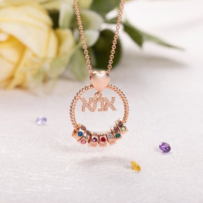 Personalized Name and Birthstone Family Necklace for Mother in Rose Gold