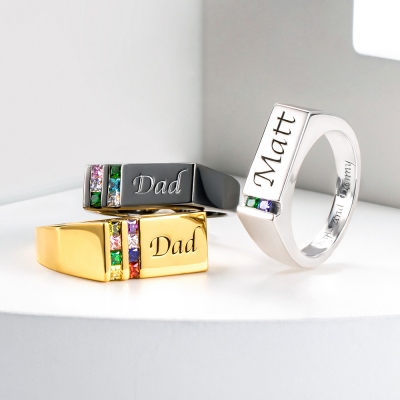 Personalisierte Birthstone Herren Ring Geschenk für Vater Familie Ring