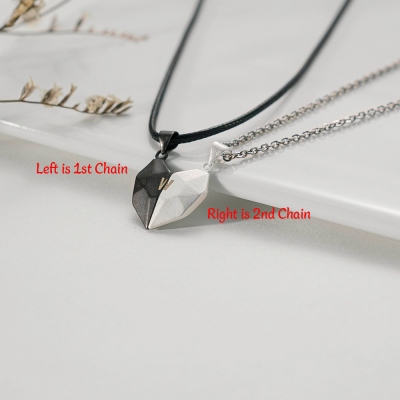 2 Pieces Custom Magnetic Patchwork Heart-Shaped Necklace