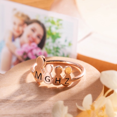 Personalized Family Members & Pet Figures Ring Gift for Mom