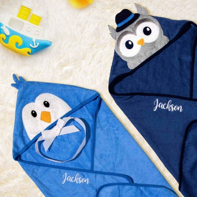 Personalized Name Cartoon Animal Hooded Towel for Kids