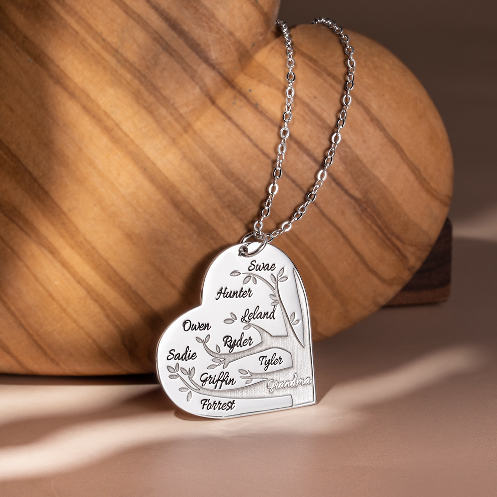 Personalized 1-12 Names Heart Family Tree Necklace