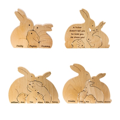 Benutzerdefinierte Osterhasen Familie aus Holz Häschen Puzzle