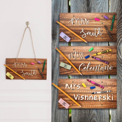 Personalized Wooden Teacher Ruler Sign