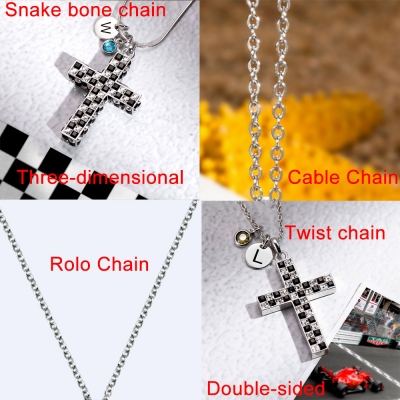 Personalized Check Flag Cross Necklace