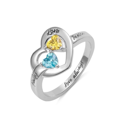 Personalized Name Heart Ring with Birthstone