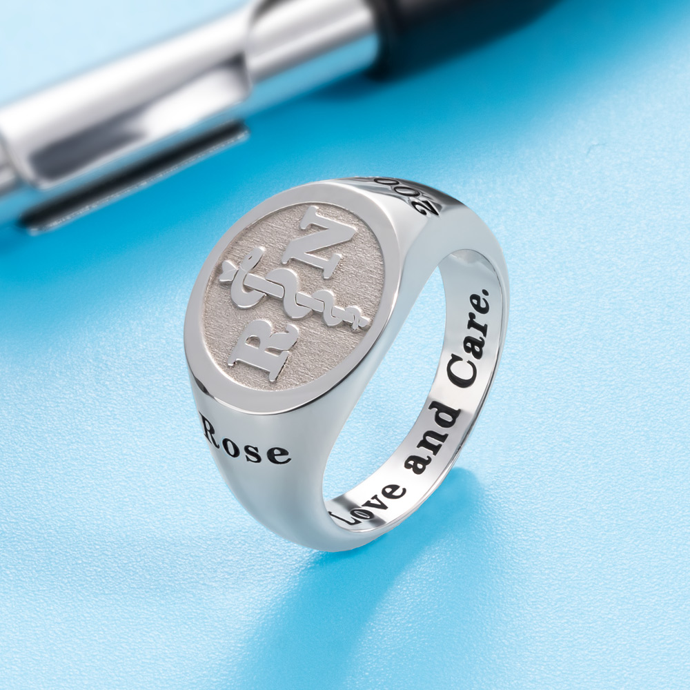 Personalized Medical Symbol Signet Rings in Sterling Silver