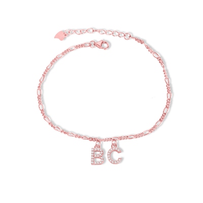 Personalized Unique Sparkle Initial Anklet in Rose Gold