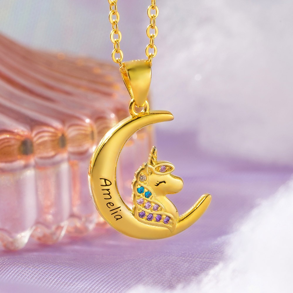 UNICORN and MOON NECKLACE 10 inch chain