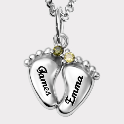 2 Baby Feet Birthstones Necklace for Mother