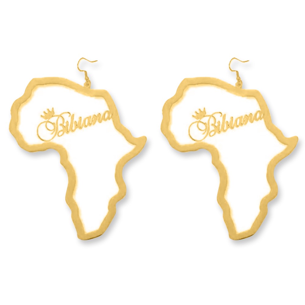 Personalized Name Africa Map Earrings, Custom Hoop Earrings with Crown Name, for Christmas/Birthday/Ethnic/Valentine Gift