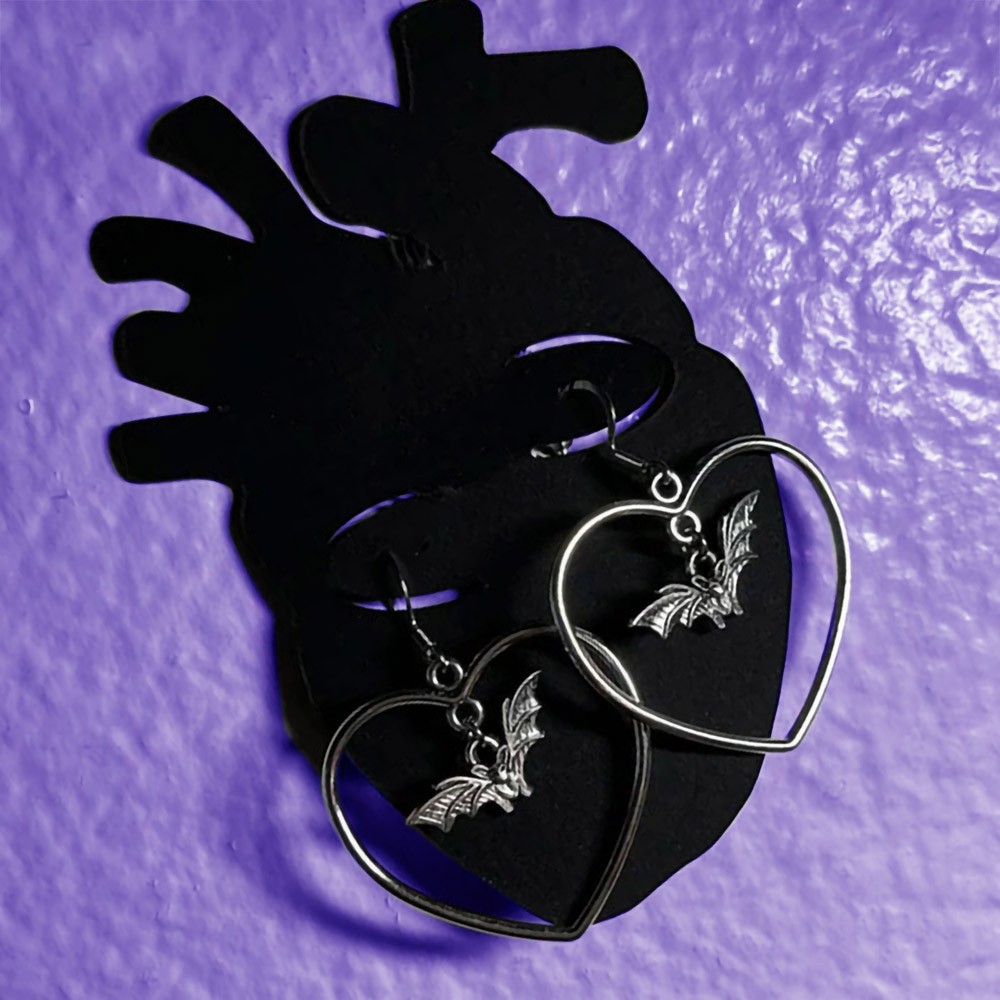 halloween bat heart earrings