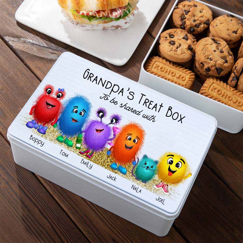 Personalized Biscuit Tin, Cute Cookie Jar with 1-8 Monsters, Cookie/Treat Storage Tin for Kitchen Counter, Decorative Snack Storage Tin