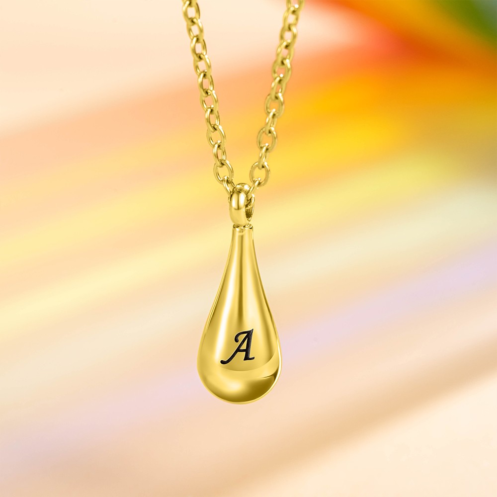 Custom Gold Tear Drop Cremation Urn Necklace, Tiny Teardrop Urn Necklace with Name for Ashes of Women/Pet Loss/Baby, Cremation Jewelry Memory Gift